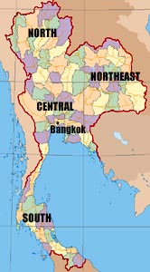 Map showing regions of Thailand